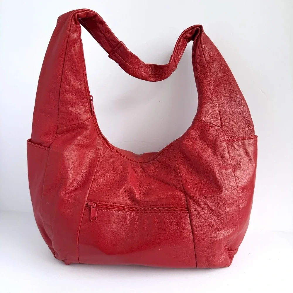 Californian Red Lamb Leather Hobo Shoulder Bag Slouchy Purse Y2K Loop Mexico